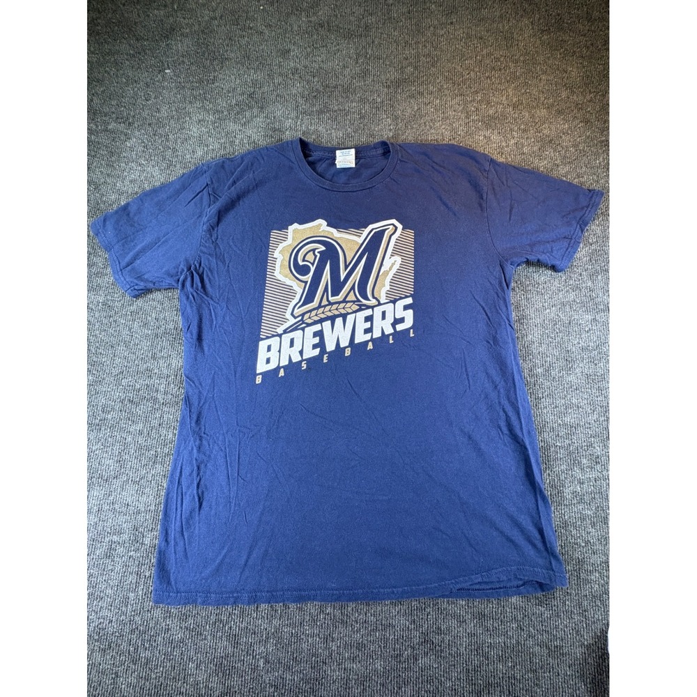 Delta Milwaukee Brewers Baseball T-Shirt Mens XL Navy Blue Wisconsin Graphic Tee
